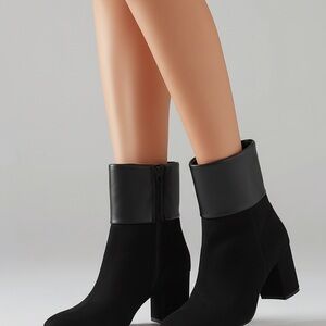 Black Suede Leather Block Heel Ankle Boots Side Zip Women's Size 5